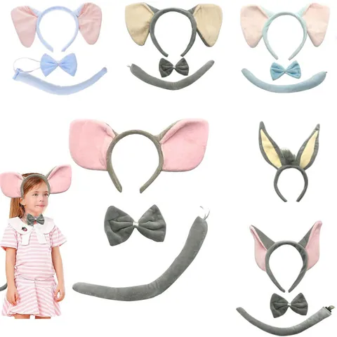 Cartoon Animal Ears Headband Costume Set Elephant Pig Donkey Ear Cosplay Props For Kids Adults Party Supplies