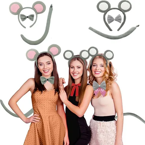 Elephant Mouse Cosplay Animal Ears Headband With Bowtie Tail Tutu Skirt Gloves For Halloween Party Costume For Women Kids