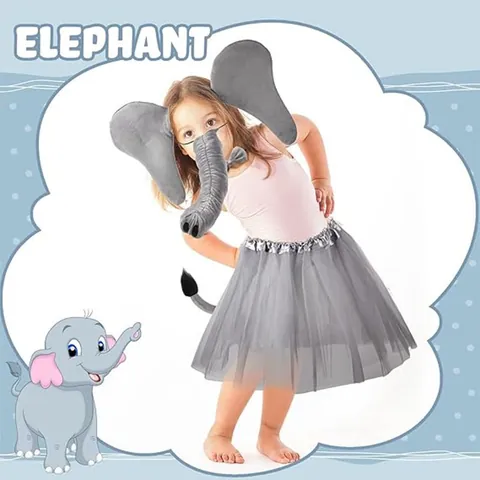 Costume da Cosplay di Animali da Elefante per Bambini Cerchietto per Orecchie Coda Naso Farfallino Gonna Tutu Guanti per Festa di Halloween