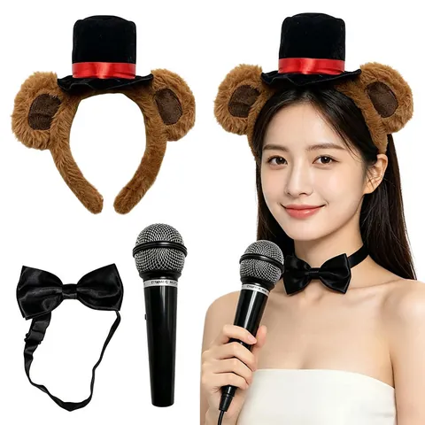 Cute Plush Animal Ear Headband With Bowtie Tail And Nose For Cosplay Performance Party Props Bear Cat Ear Costume Accessories