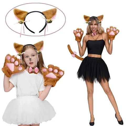 Kawaii Plush Cat Ears Headband With Bell And Bowknot For Cosplay Halloween Party Women Girls Lolita Hair Accessories