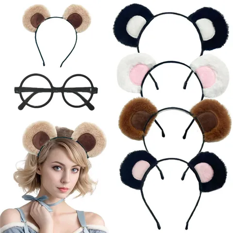 Cute Plush Panda Bear Ears Headband For Women Girls Korean Style Sweet Animal Headband For Washing Face Party Daily Hair Accessories