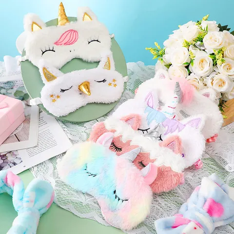 3D Unicorn Plush Sleep Mask Soft Fuzzy Animal Eye Mask For Women Girls Night Blindfold Breathable Blackout Eye Cover For Travel Nap