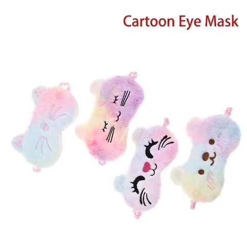 Cartoon Plush Sleep Eye Mask Gradient Rainbow Unicorn Cat Animal Shading Eye Blindfold For Women Kids Travel Soft Eye Cover