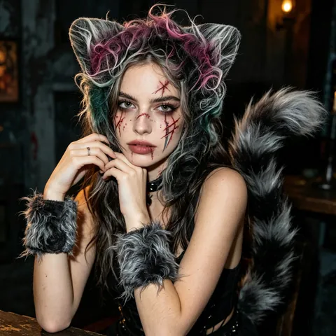 Halloween Faux Fur Animal Costume Accessories Cat Wolf Ears Headband Tail Paws For Cosplay Party Unisex Props