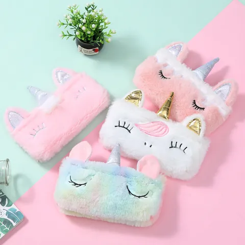 Trousse en Peluche Licorne Renard Éléphant pour Filles Étudiants Sac de Papeterie Grande Capacité Motif Animaux Mignons
