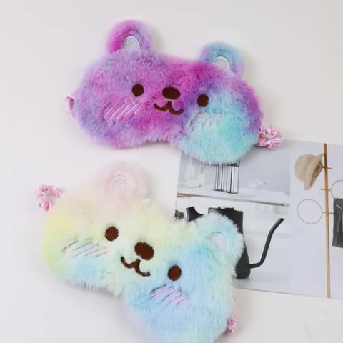 Cartoon Plush Sleep Eye Mask Gradient Rainbow Unicorn Cat Animal Shading Eye Blindfold For Women Kids Travel Soft Eye Cover