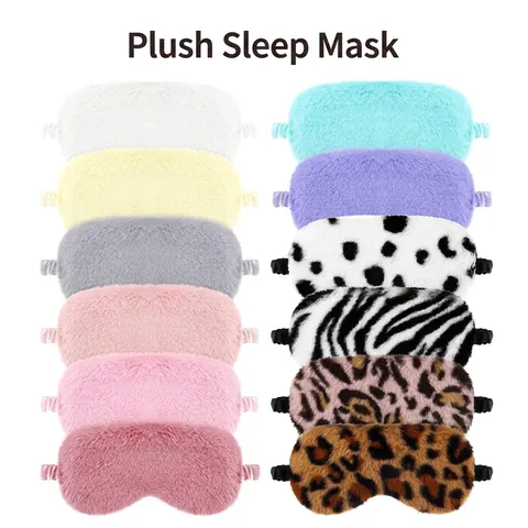 Plush Faux Rabbit Fur Sleep Eye Mask Shading Breathable Comfortable Silk Satin Back Animal Print Eye Cover For Sleeping Travel