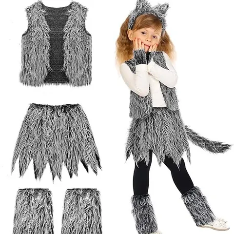Halloween Faux Fur Animal Costume Accessories Cat Wolf Ears Headband Tail Paws For Cosplay Party Unisex Props