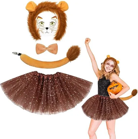 Lion Ears And Tail Costume Set Plush Animal Cosplay Accessories For Kids Adults Halloween Party Dress Up Supplies