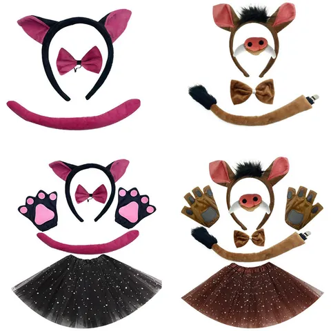 Animal Ears Headband and Tail Costume Set Faux Fur Plush Accessories For Halloween Christmas Cosplay Party Decoration