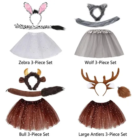Animal Ears Headband and Tail Costume Set Faux Fur Plush Accessories For Halloween Christmas Cosplay Party Decoration