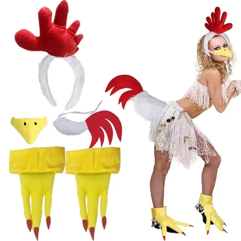 Thanksgiving Halloween Turkey Rooster Costume Accessories Set Polyester Tutu Skirt Headband Mask Gloves Tail For Party Role Play