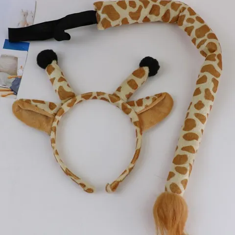 Handmade Cartoon Animal Ears Headband Tail Set Costume Props For Masquerade Performance Party Unisex Plush Hair Band Set
