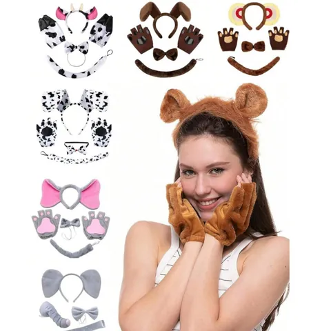 Lion Animal Ears Headband Tail Bowtie Paws Costume Accessories For Halloween Cosplay Party Leopard Dalmatian Ears Set