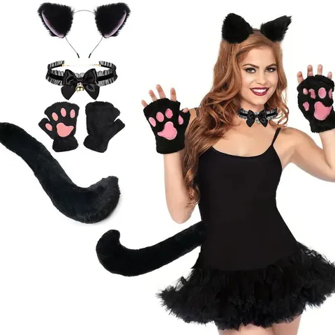 Anime Simulation Faux Fur Cat Fox Ears Headband And Tail Accessory Set For Cosplay Party Masquerade Costume Props