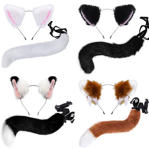 Faux Fur Cat Fox Ears Headband Halloween Cosplay Costume Party Hair Hoop For Adults Kids Animal Ears Tail Dress Up Accessories