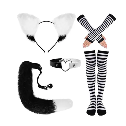 Faux Fur Fox Cat Ear Headband Tail Choker Gloves Collection Halloween Cosplay Lolita Costume Party Accessories For Women