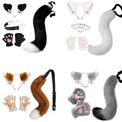 Faux Fur Fox Cat Ear Headband Tail Choker Gloves Collection Halloween Cosplay Lolita Costume Party Accessories For Women