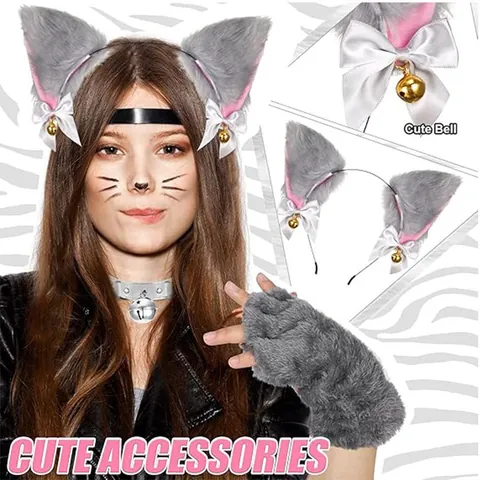 Faux Fur Fox Tail Cat Ears Headband Paw Gloves Bell Choker Halloween Anime Cosplay Party Costume Accessories For Women