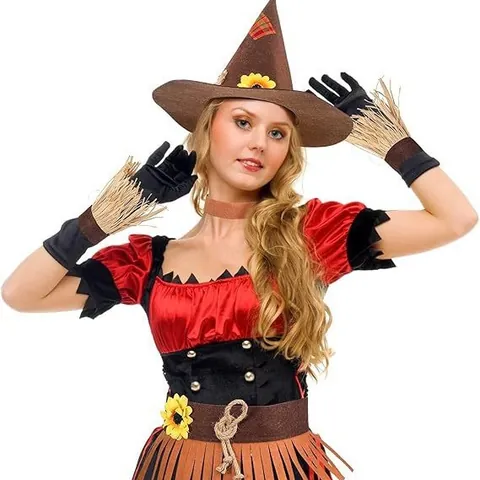 Set de Accesorios para Disfraz de Espantapájaros de Halloween Sombrero Puntiagudo de Girasol Diadema Decoración de Paja de Rafia Cosplay