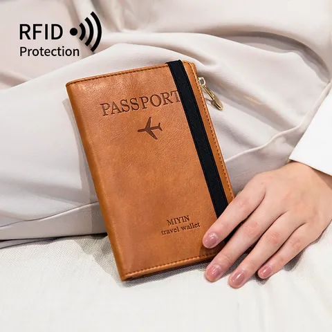 RFID Blocking PU Leather Passport Holder Travel Wallet Multifunctional Document Case Card Organizer For Men Women Travel