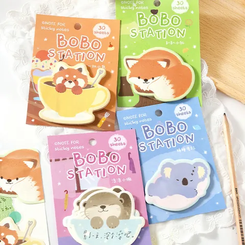 NOTE FOR BOBO Station Series Cute Animal Sticky Notes Fluffy Fox Sleepy Koala Cup Bear Rolling Otter Memo Pad School Office Stationery