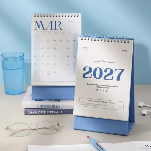 Calendrier de Table Minimaliste Coréen 2027 Planificateur Mensuel à Spirale Ornement de Bureau pour Bureau Maison Étude
