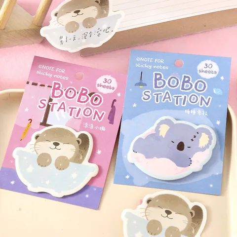 NOTE FOR BOBO Station Series Cute Animal Sticky Notes Fluffy Fox Sleepy Koala Cup Bear Rolling Otter Memo Pad School Office Stationery