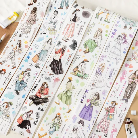 Watercolor Hand-Painted Character Die-Cut Washi Tape Artistic Girl Series Scrapbooking Stickers For DIY Journal Decor