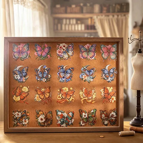 Vintage Butterfly PET Stickers Simulated Embroidery Floral Theme Decorative Aesthetic Decals For Scrapbooking DIY Journaling