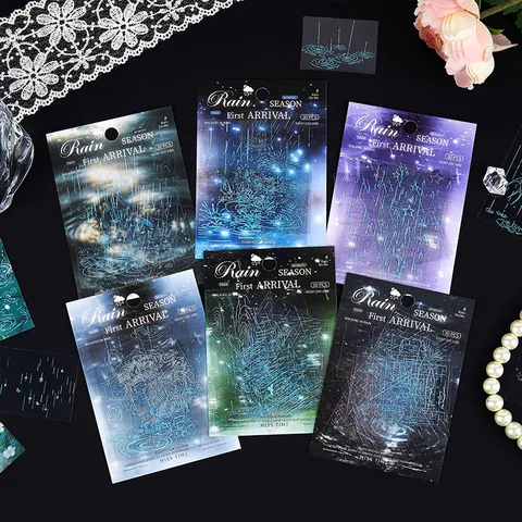 30 Pièces Autocollants PET Transparents Imperméables Série Stormy Rain Matériel de Scrapbooking Ensemble d'Autocollants Décoratifs