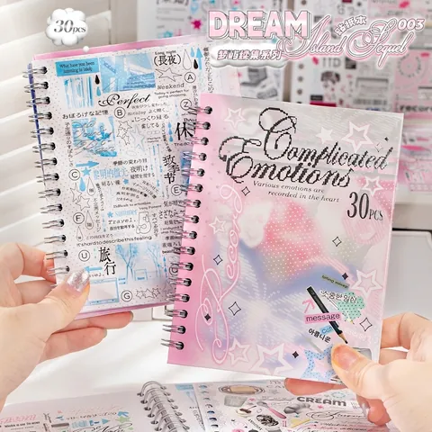 Korean Style Coil Bound Sticker Book Aesthetic Dream Island Sequel Decorative Material Stickers for Journaling DIY Phone Case Decor Stationery