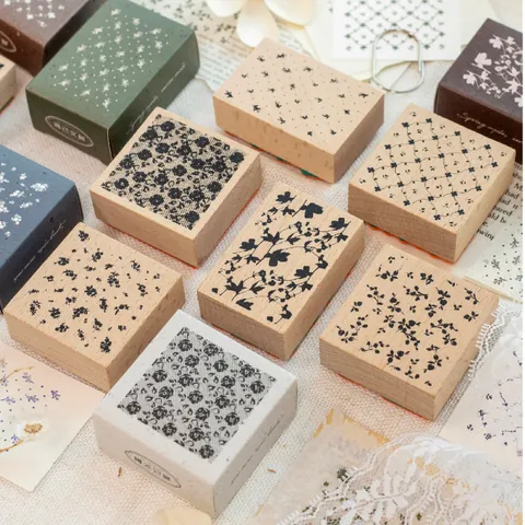 Yanji Vintage Buchenholz Stempel Frühlingsschleife Serie Floral Botanisch Muster DIY Scrapbooking Journal Planer Dekoration Stempel