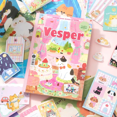 SIMNO Vesper Scrapbook Material Buch Set Fluffy Moment Cartoon Katze Thema DIY Journaling Kit Aufkleber Notizblock Schreibwaren