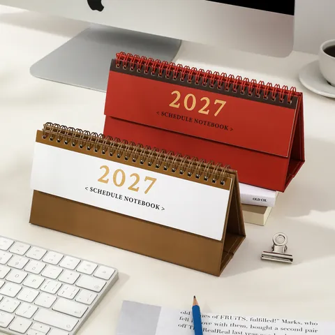 2027 Mini Tischkalender Horizontal Minimalistisch Planer Monatsplaner Notizbuch Schreibtisch Deko Rot Braun Büro Schule Schreibwaren
