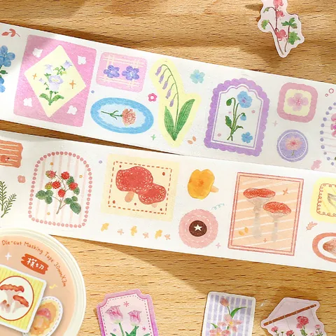 Cardlover Die Cut Washi Tape Botanic Ramble Series Aesthetic Plant Flower Mushroom Scrapbooking Sticker Material For DIY Decoration