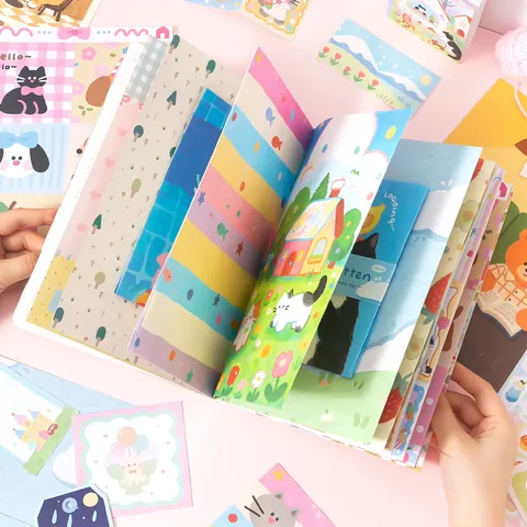 SIMNO Vesper Scrapbook Material Buch Set Fluffy Moment Cartoon Katze Thema DIY Journaling Kit Aufkleber Notizblock Schreibwaren
