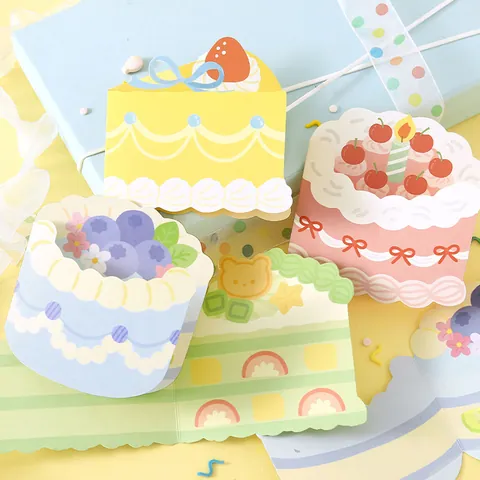 3D Creative Cake Shaped Folded Greeting Card Sweet Cake House Series Cute Message Card With Envelope For Birthday Holiday