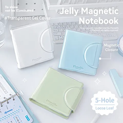 Planwith Jelly Series Magnetic Loose-Leaf Notebook 5-Hole Metal Binder PU Leather Waterproof Cover Colorful Pages Planner