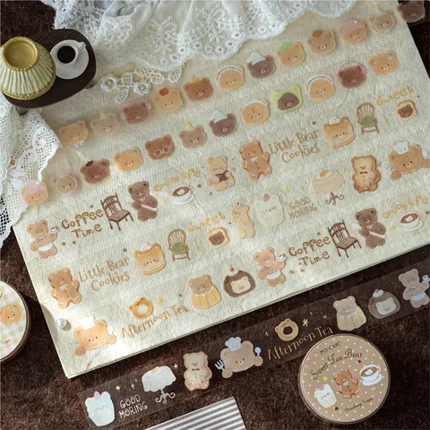 Schattige Cartoon Beer Patroon PET Decoratieve Tape Transparante Scrapbooking Stickers Voor Journaling DIY Kunst Ambachten