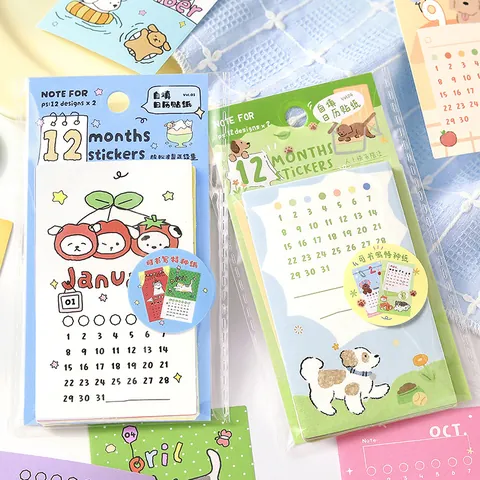 NOTE FOR DIY Undated Calendar Stickers Cute Cartoon Pet Floral Patterns For Journaling Scrapbooking Planner Decoration