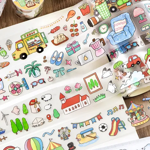 Matte Die-cut PET Tape Happy Wandering Series Doodle Style Scrapbook Stickers For Journaling DIY Decorative Stationery