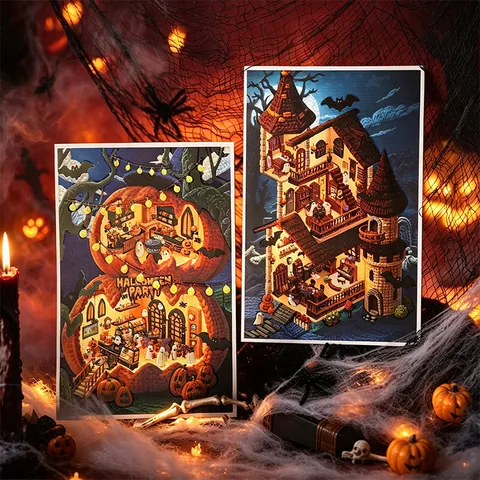 Vintage Halloween 3D Scene DIY Sticker Pack PET Waterproof Pumpkin Ghost Castle Scrapbooking Stationery Decorative Stickers