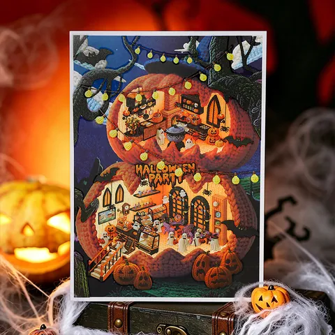 Vintage Halloween 3D Scene DIY Sticker Pack PET Waterproof Pumpkin Ghost Castle Scrapbooking Stationery Decorative Stickers