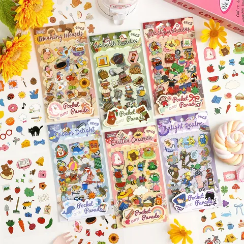 Pocket Parade Serie PET Aufkleber Cartoon Tiere Essen Meeresleben Wasserdicht Dekorativ Scrapbooking DIY Planer Aufkleber