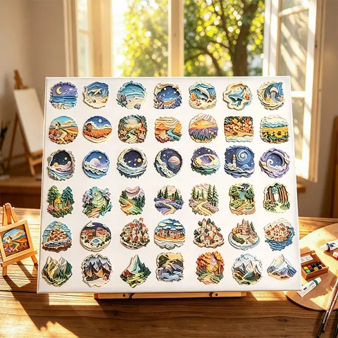 Natural Wind Series Landscape DIY Stickers White Kraft Paper Vintage Oil Painting Texture Die Cut Decorative Scrapbooking Stickers