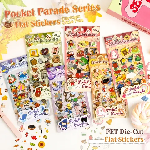 Pocket Parade Serie PET Aufkleber Cartoon Tiere Essen Meeresleben Wasserdicht Dekorativ Scrapbooking DIY Planer Aufkleber