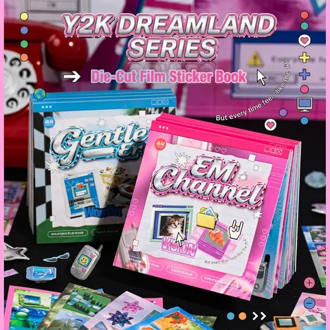 Y2K Dreamcore Τετράγωνο Βιβλίο με Αυτοκόλλητα 20 Φύλλα Ρετρό Internet Pixel Art Υλικό για Θήκη Κινητού Laptop Διακόσμηση Scrapbooking