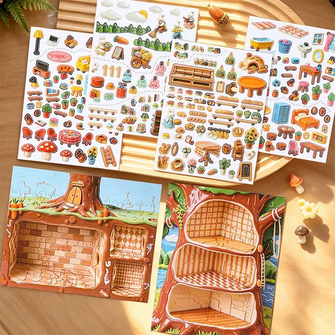 Vintage Secret Base Scenery Sticker Pack Ceramic-Look Texture Miniature Furniture DIY Scrapbooking Journaling Decoration